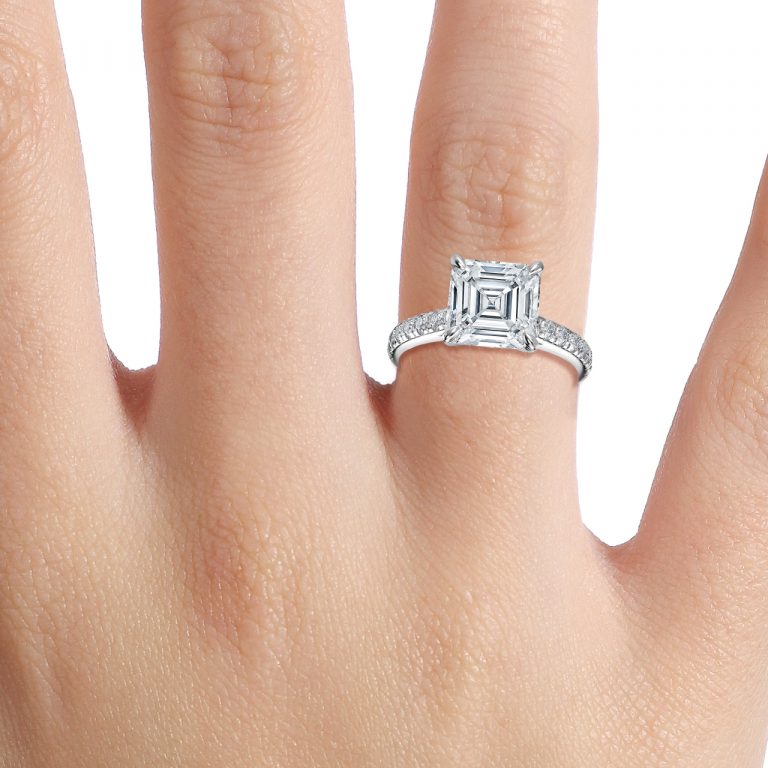 Asscher Diamond Band Engagement Ring
