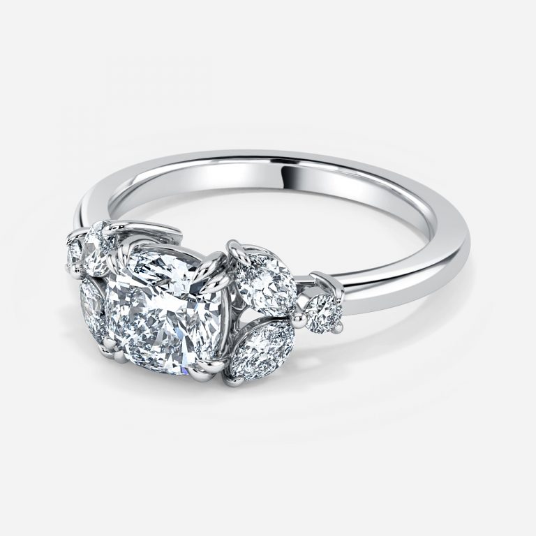 Cushion Three Stone Engagement Ring