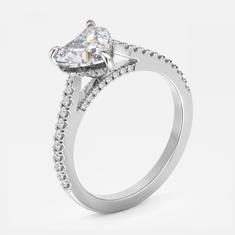 Heart Hidden Halo Engagement Ring
