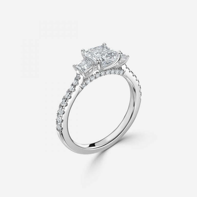 Asscher Three Stone Engagement Ring