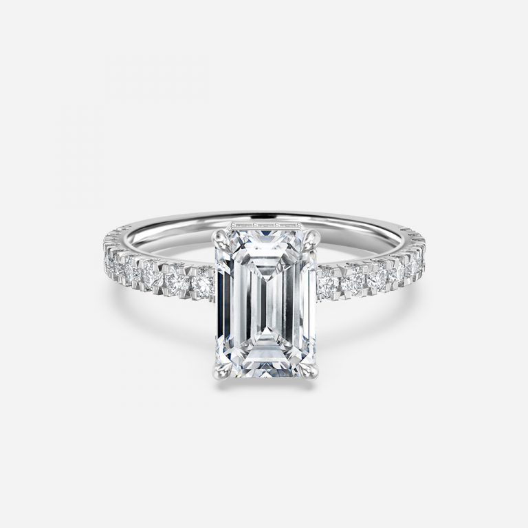 Emerald Hidden Halo Engagement Ring
