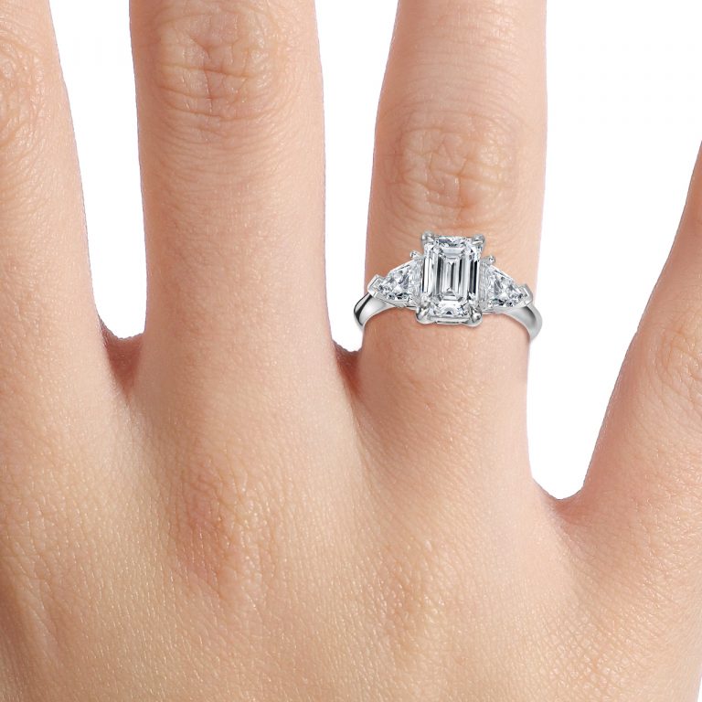 Emerald Three Stone Engagement Ring