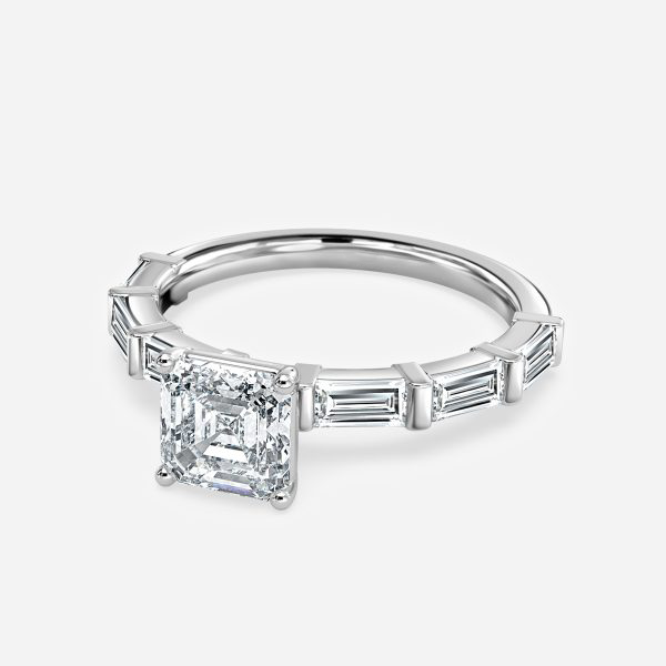 Asscher Diamond Band Engagement Ring