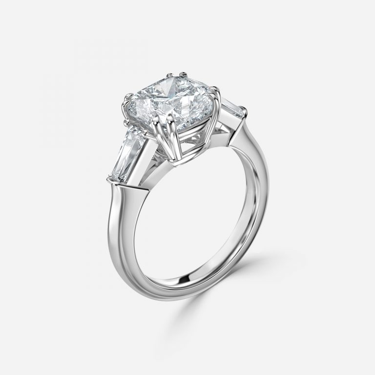 Cushion Three Stone Engagement Ring