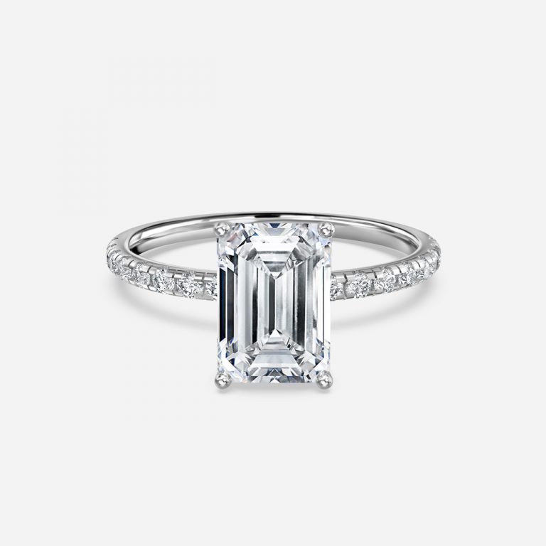 Emerald Diamond Band Engagement Ring