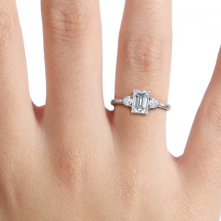 Emerald Three Stone Engagement Ring