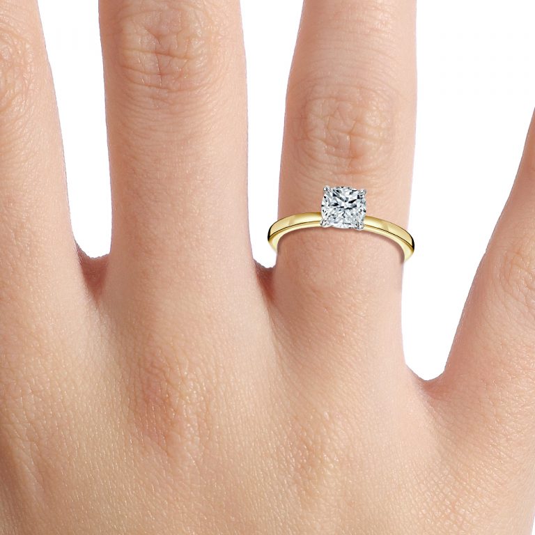 Cushion Two Tone Solitaire Engagement Ring