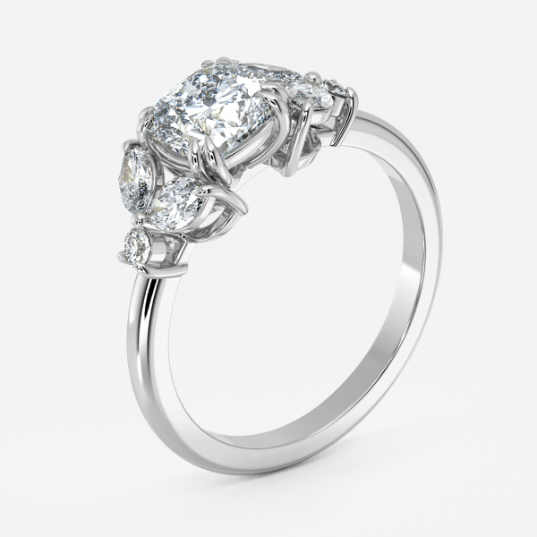 Cushion Three Stone Engagement Ring