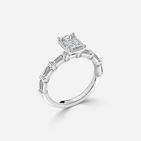 Emerald Diamond Band Engagement Ring