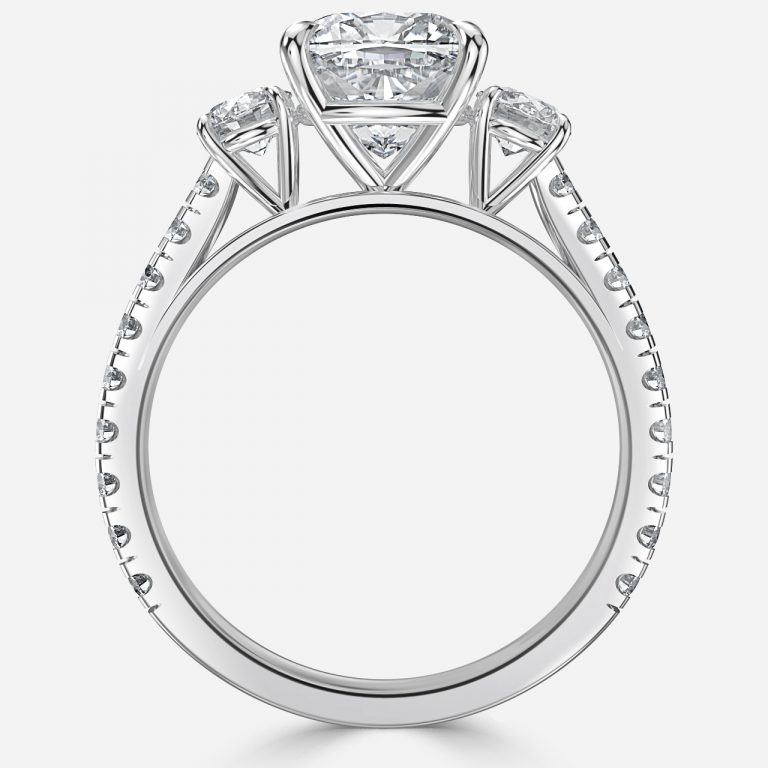 Cushion Three Stone Engagement Ring