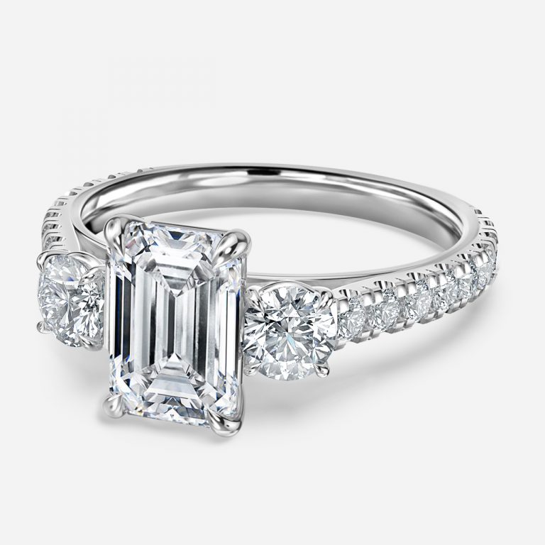 Emerald Three Stone Engagement Ring