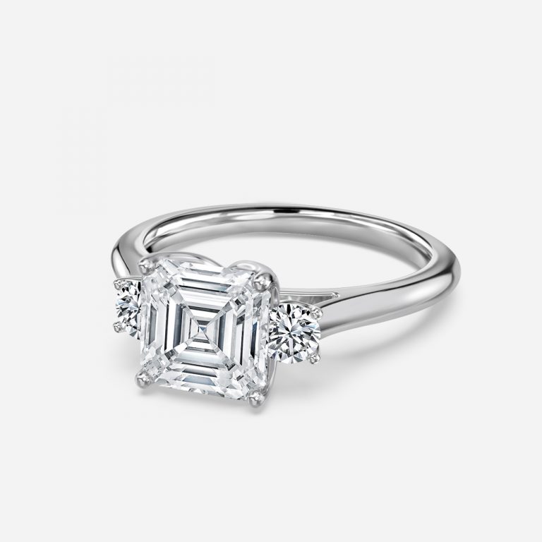 Asscher Three Stone Engagement Ring