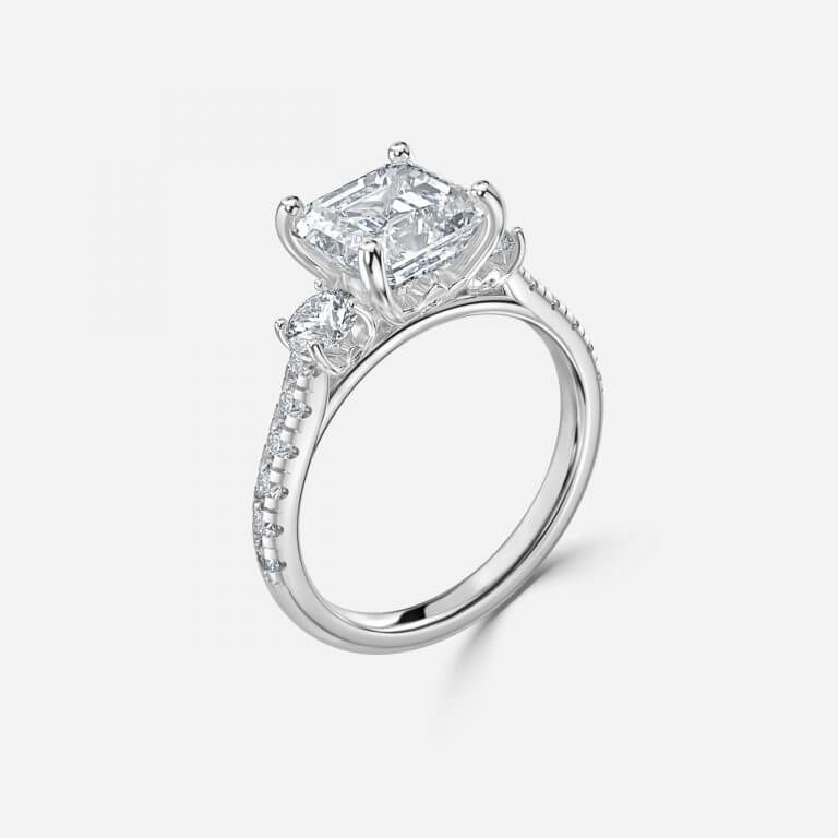 Asscher Three Stone Engagement Ring