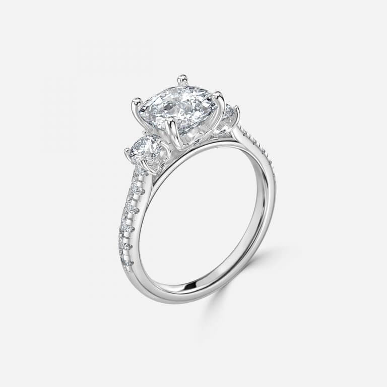 Cushion Three Stone Engagement Ring