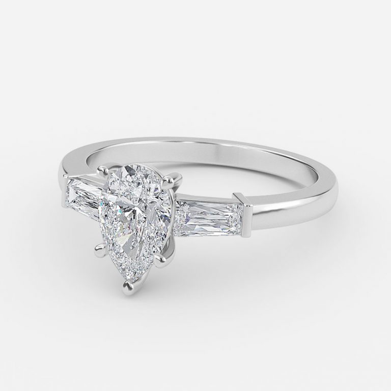 Of The Valley Pear Three Stone Engagement Ring