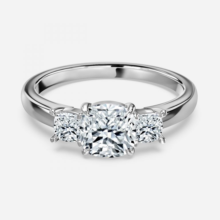 Cushion Three Stone Engagement Ring