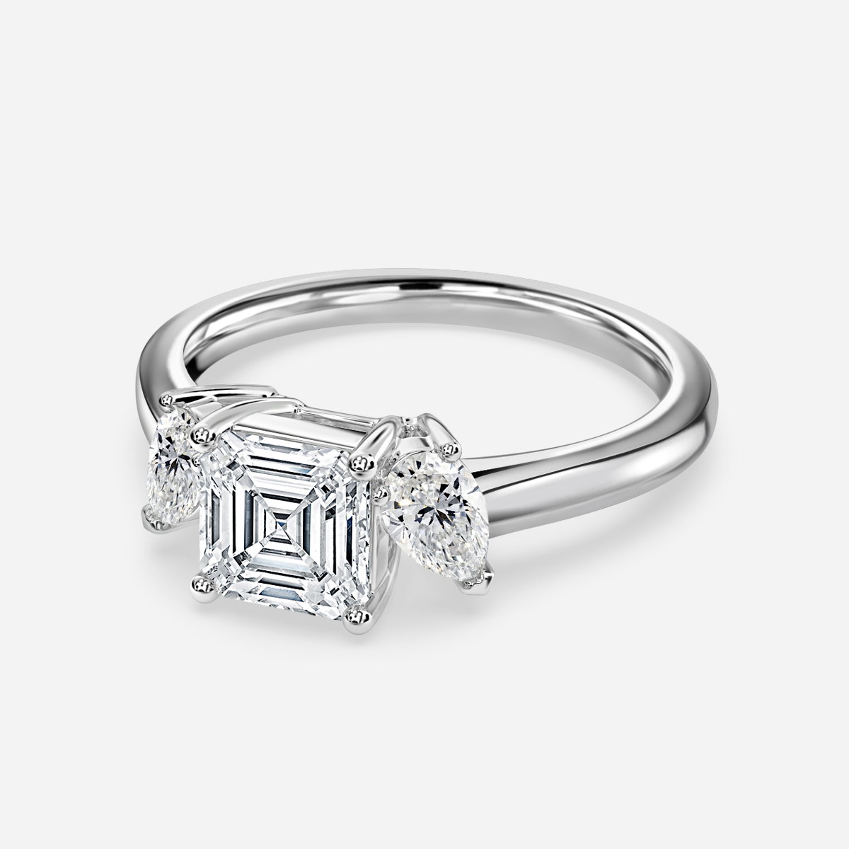 Asscher Three Stone Engagement Ring
