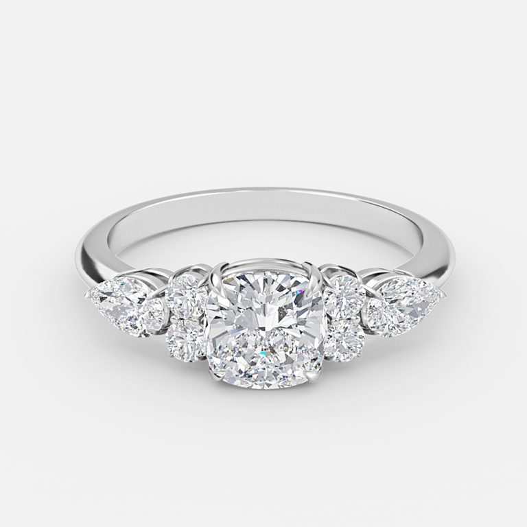 Cushion Three Stone Engagement Ring