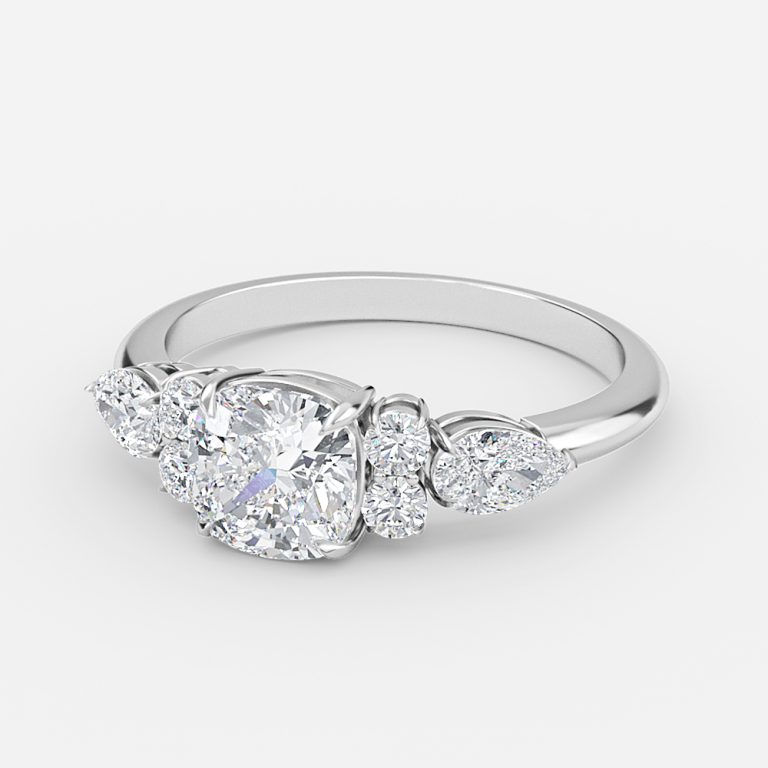 Cushion Three Stone Engagement Ring