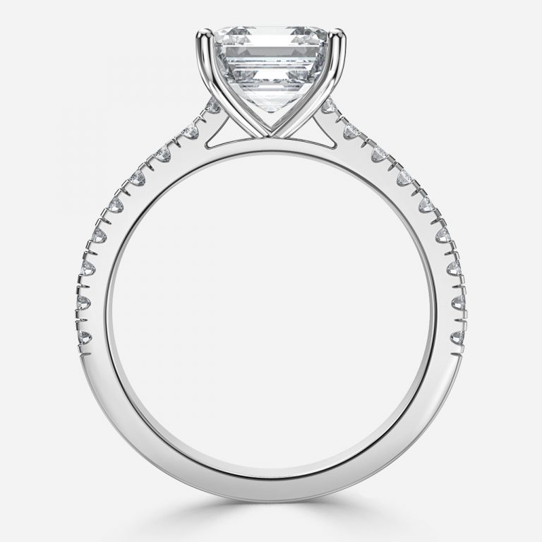 Asscher Diamond Band Engagement Ring