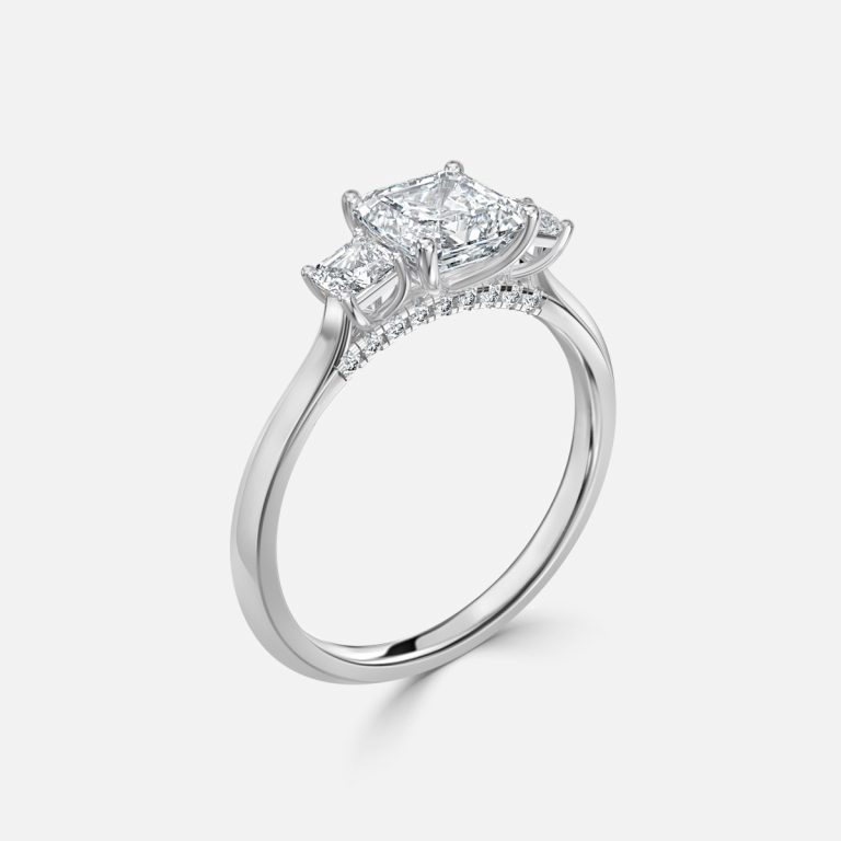 Asscher Three Stone Engagement Ring