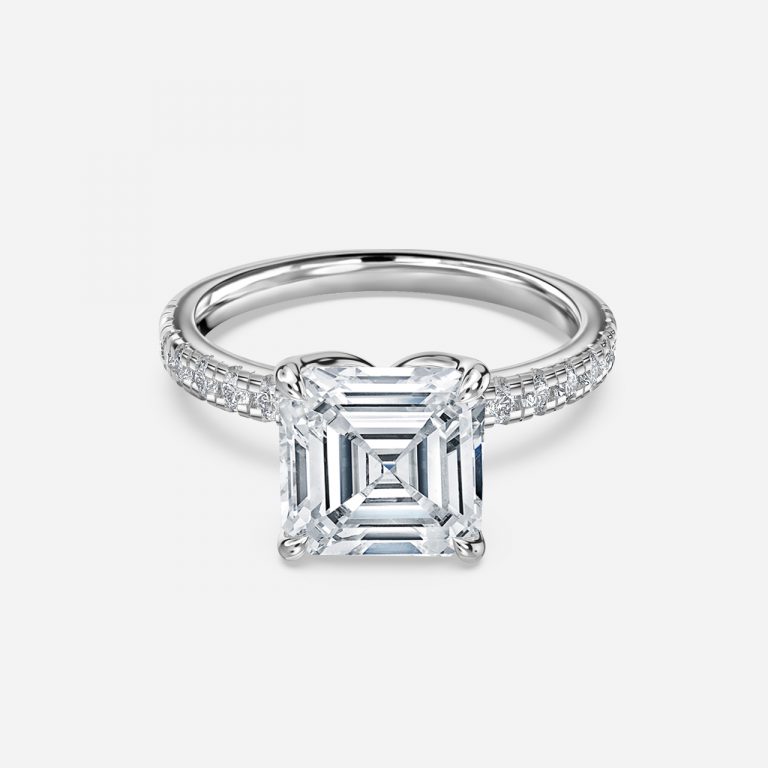 Asscher Diamond Band Engagement Ring