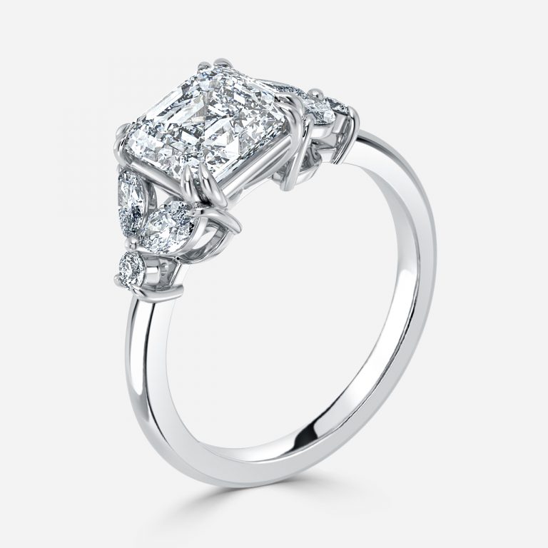 Asscher Three Stone Engagement Ring