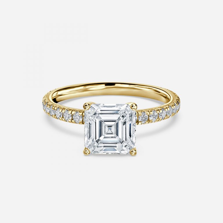 Asscher Diamond Band Engagement Ring