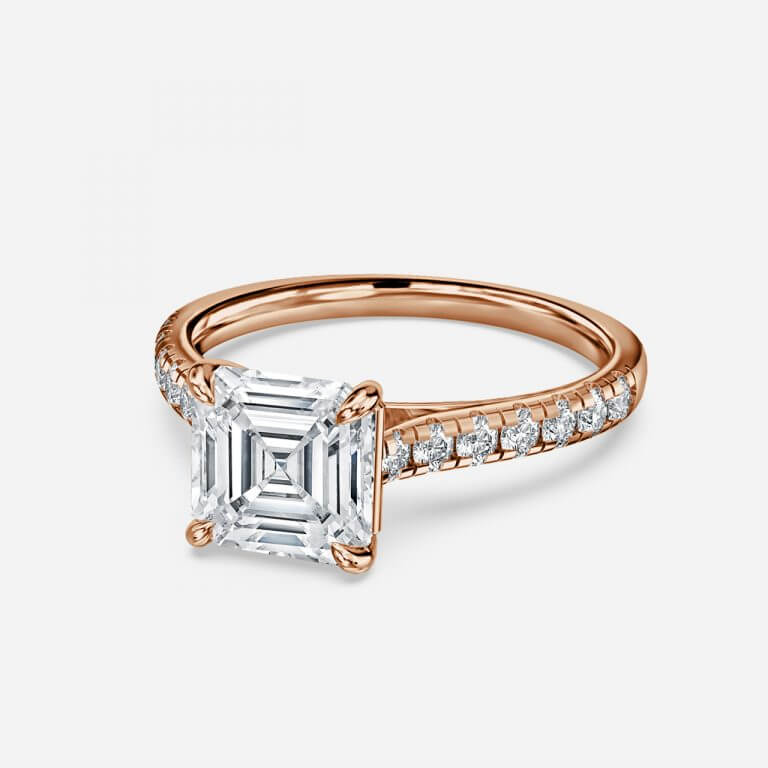 Asscher Diamond Band Engagement Ring