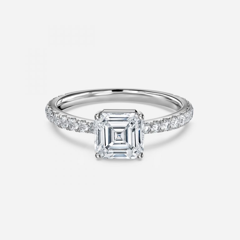 Asscher Diamond Band Engagement Ring