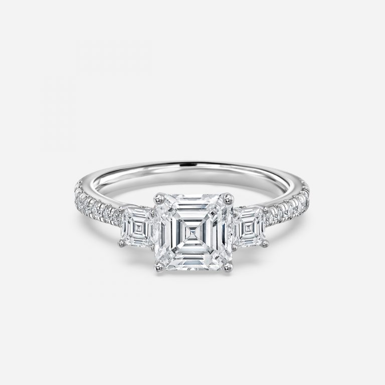 Asscher Three Stone Engagement Ring