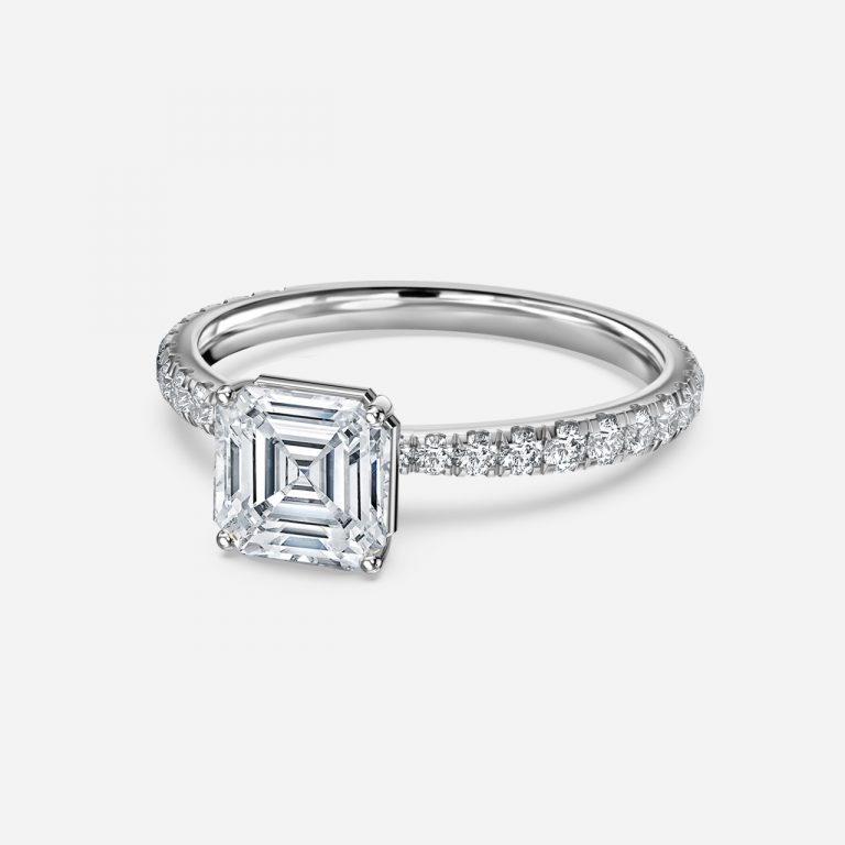 Asscher Diamond Band Engagement Ring