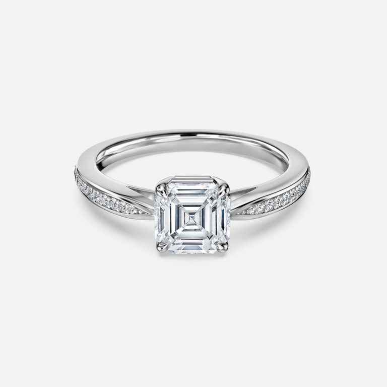 Asscher Diamond Band Engagement Ring