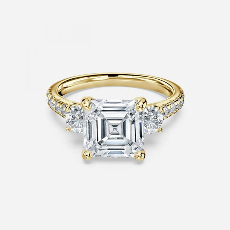 Asscher Three Stone Engagement Ring