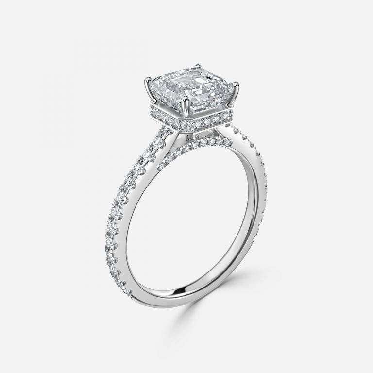 Asscher Hidden Halo Engagement Ring