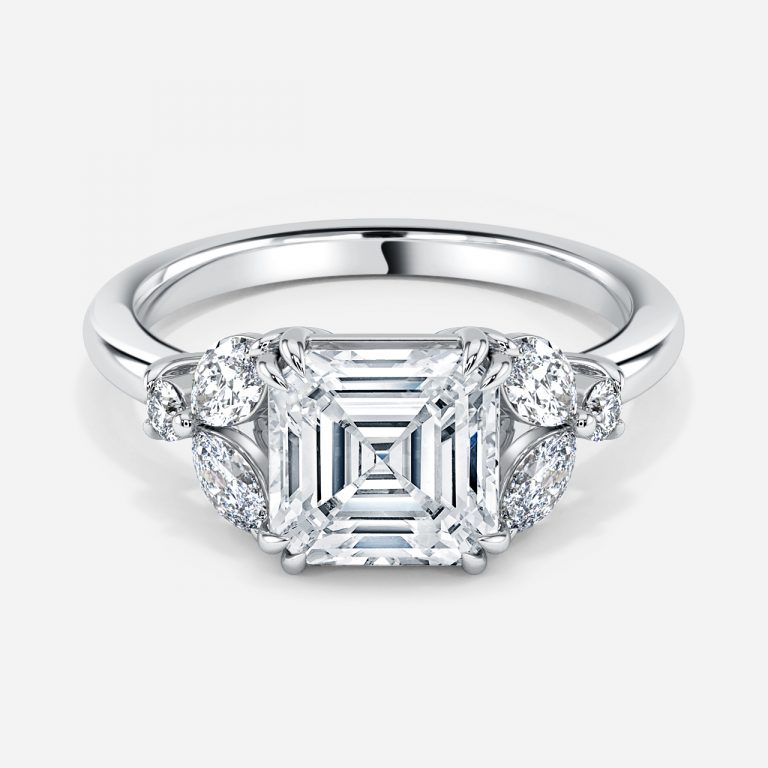 Asscher Three Stone Engagement Ring