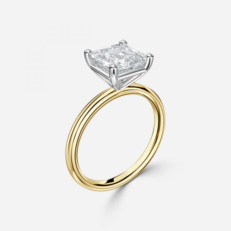 Asscher Two Tone Solitaire Engagement Ring