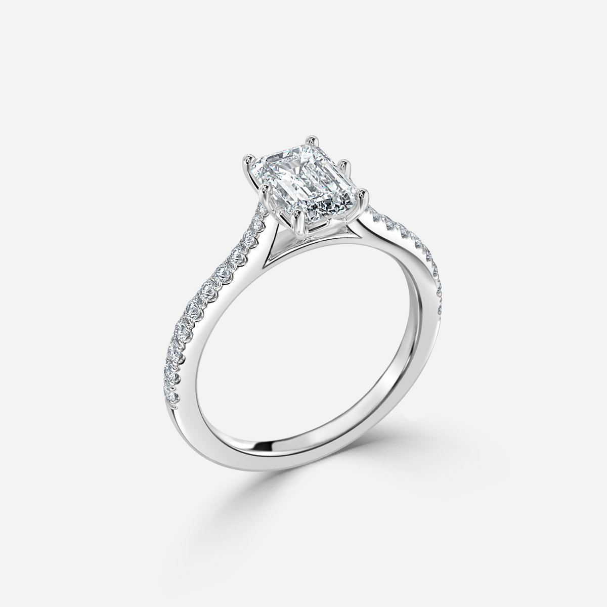 Emerald Diamond Band Engagement Ring