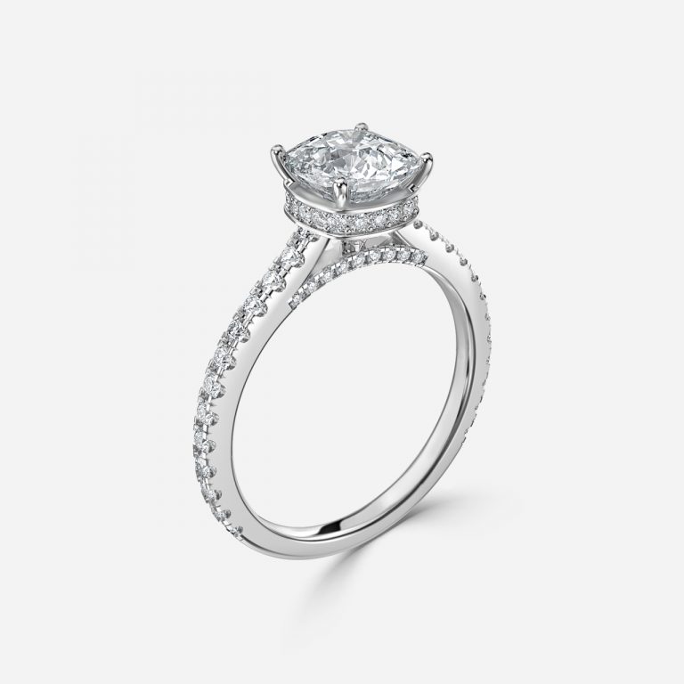 Cushion Hidden Halo Engagement Ring