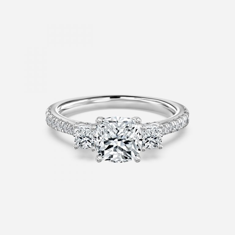 Cushion Three Stone Engagement Ring