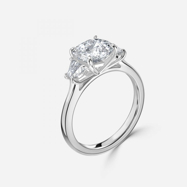 Cushion Three Stone Engagement Ring