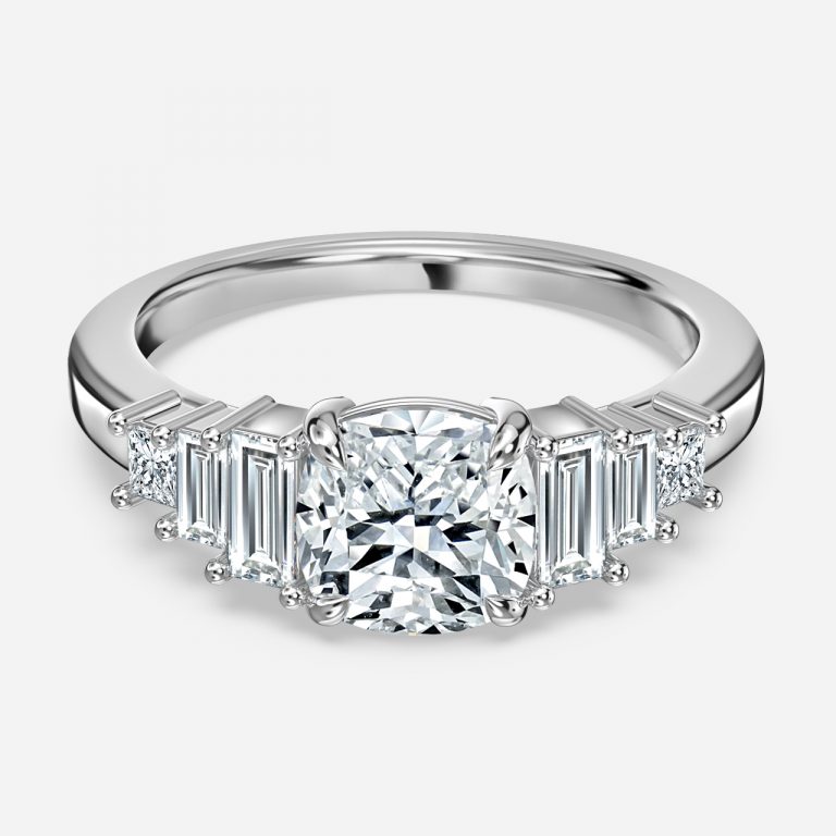 Cushion Three Stone Engagement Ring