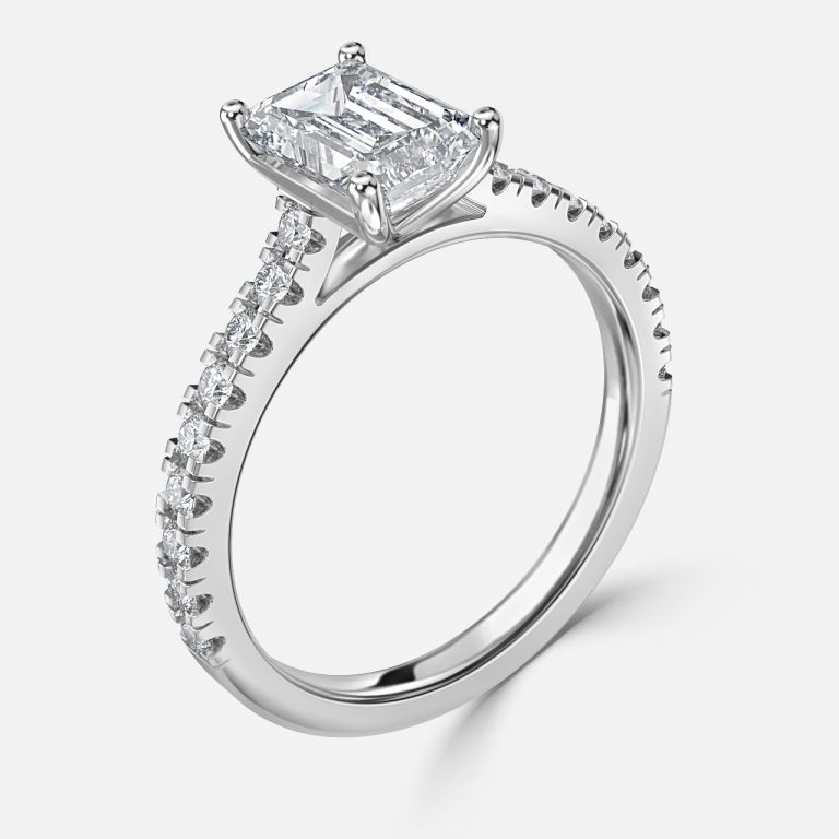 Emerald Diamond Band Engagement Ring