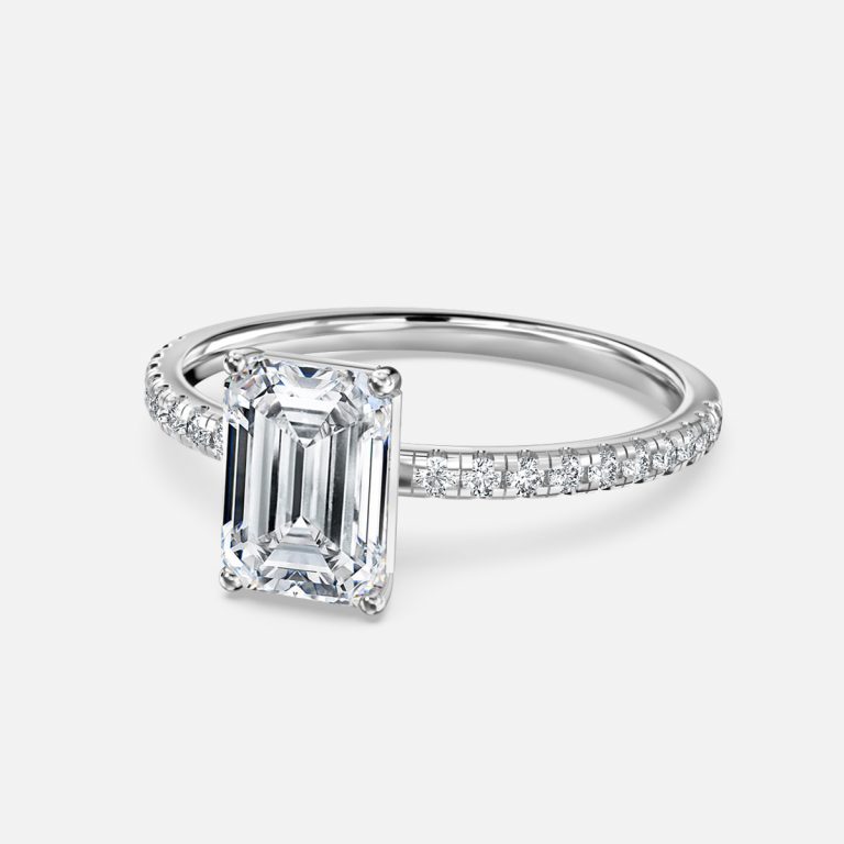 Emerald Diamond Band Engagement Ring