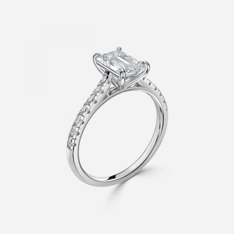 Emerald Diamond Band Engagement Ring
