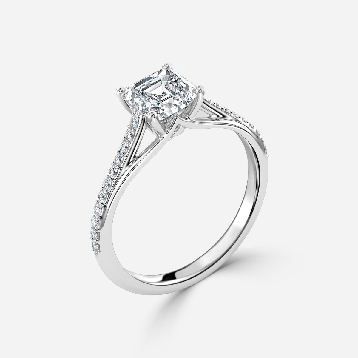 Asscher Diamond Band Engagement Ring