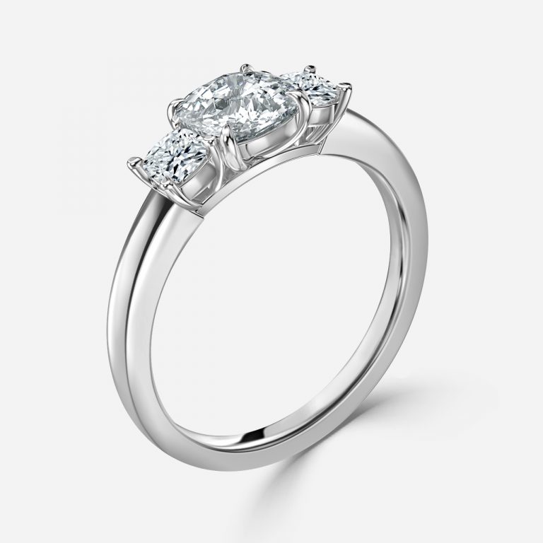 Cushion Three Stone Engagement Ring