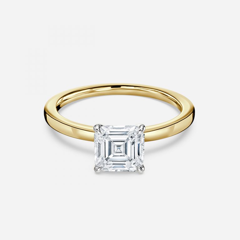 Asscher Two Tone Solitaire Engagement Ring