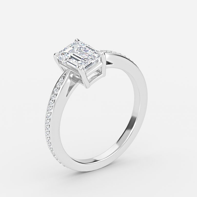 Emerald Diamond Band Engagement Ring