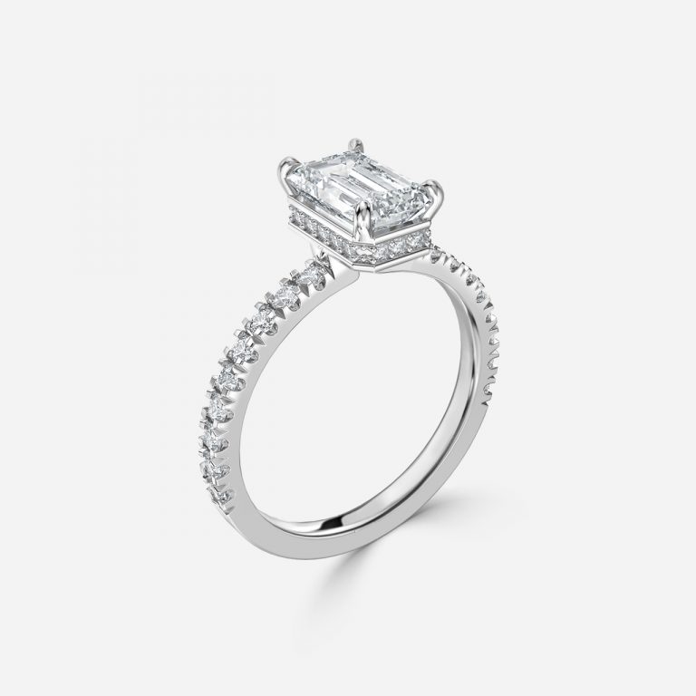 Emerald Hidden Halo Engagement Ring